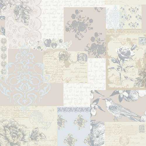 Printed Wafer Paper - Vintage Blue Patchwork - Click Image to Close